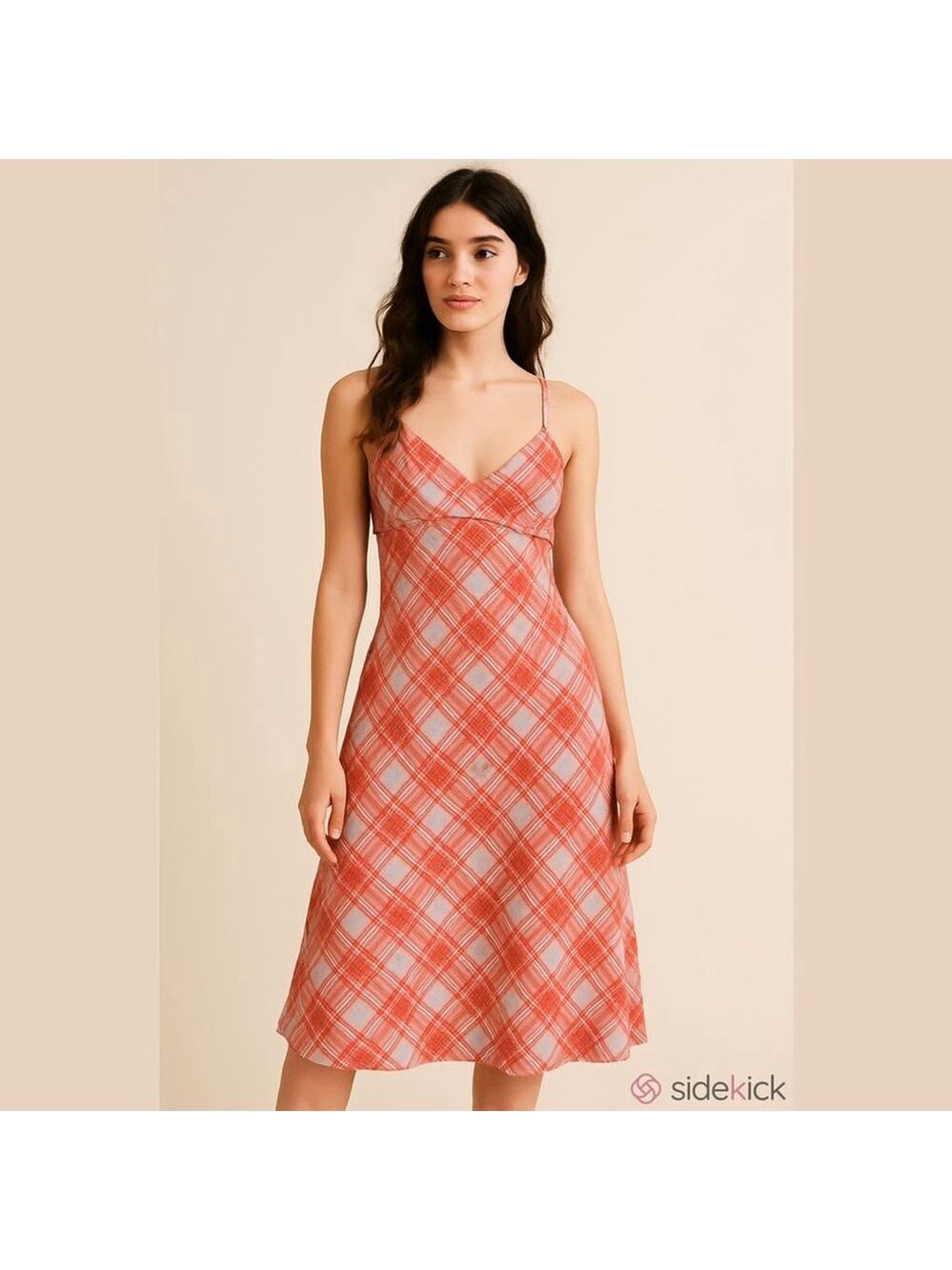 Esprit Y2K coral red plaid cotton corset midi sundress Size 10 lined